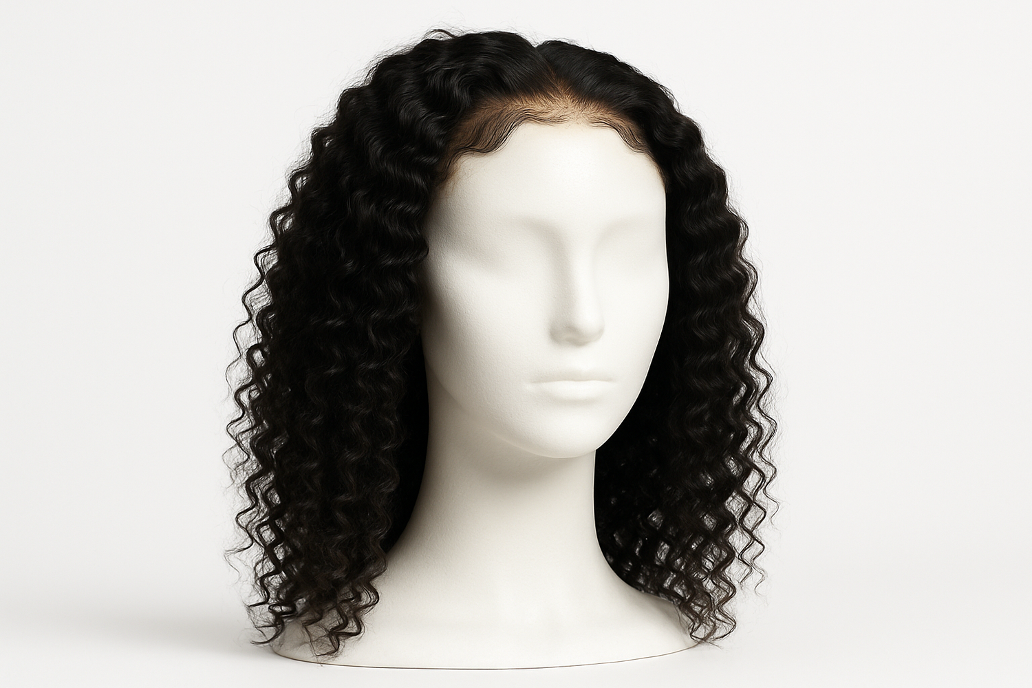16" Frontals curly black hair single picture maniquene head
